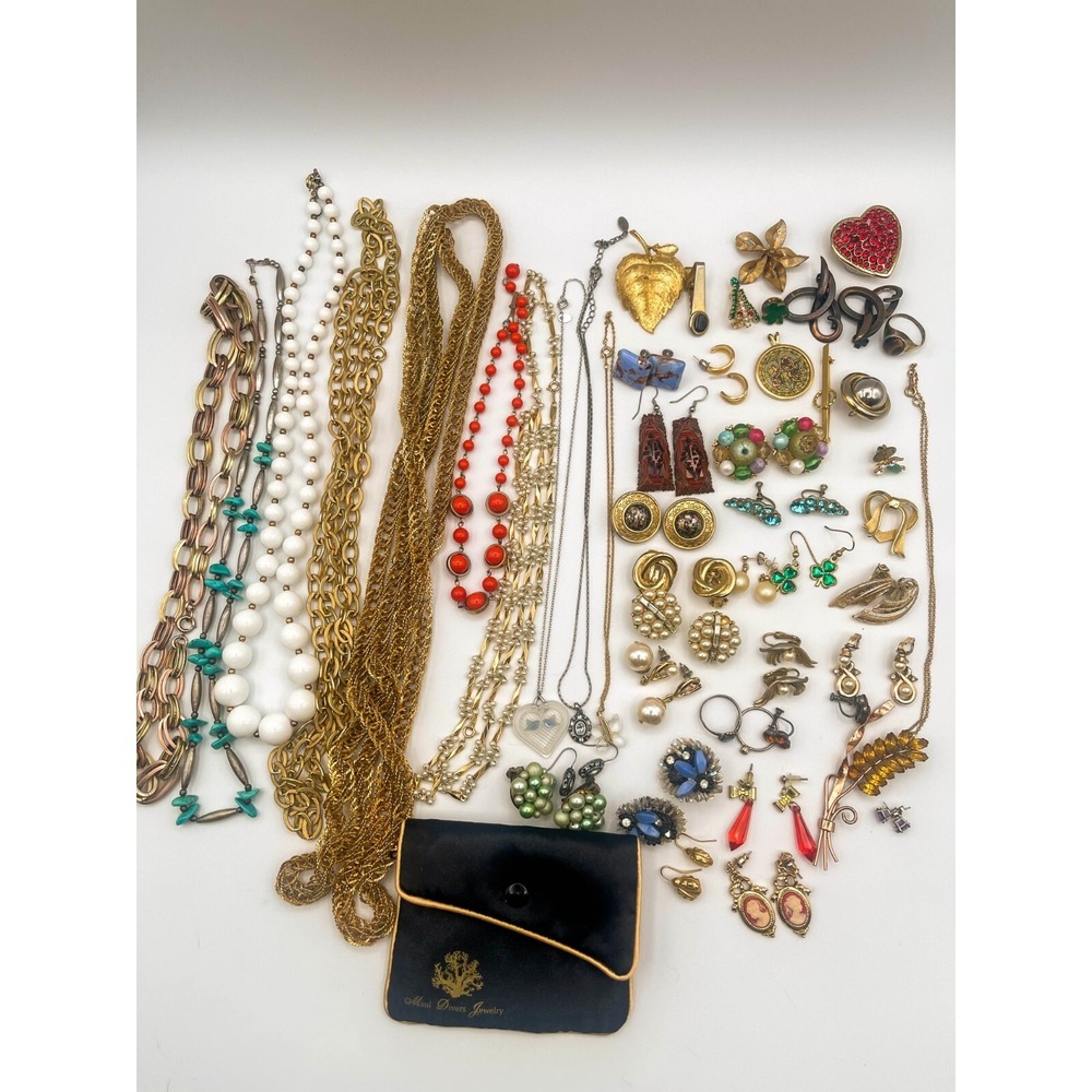 VTG 50 Pc Costume Jewelry Lot Signed & Unsigned Sterling, Necklaces Earrings